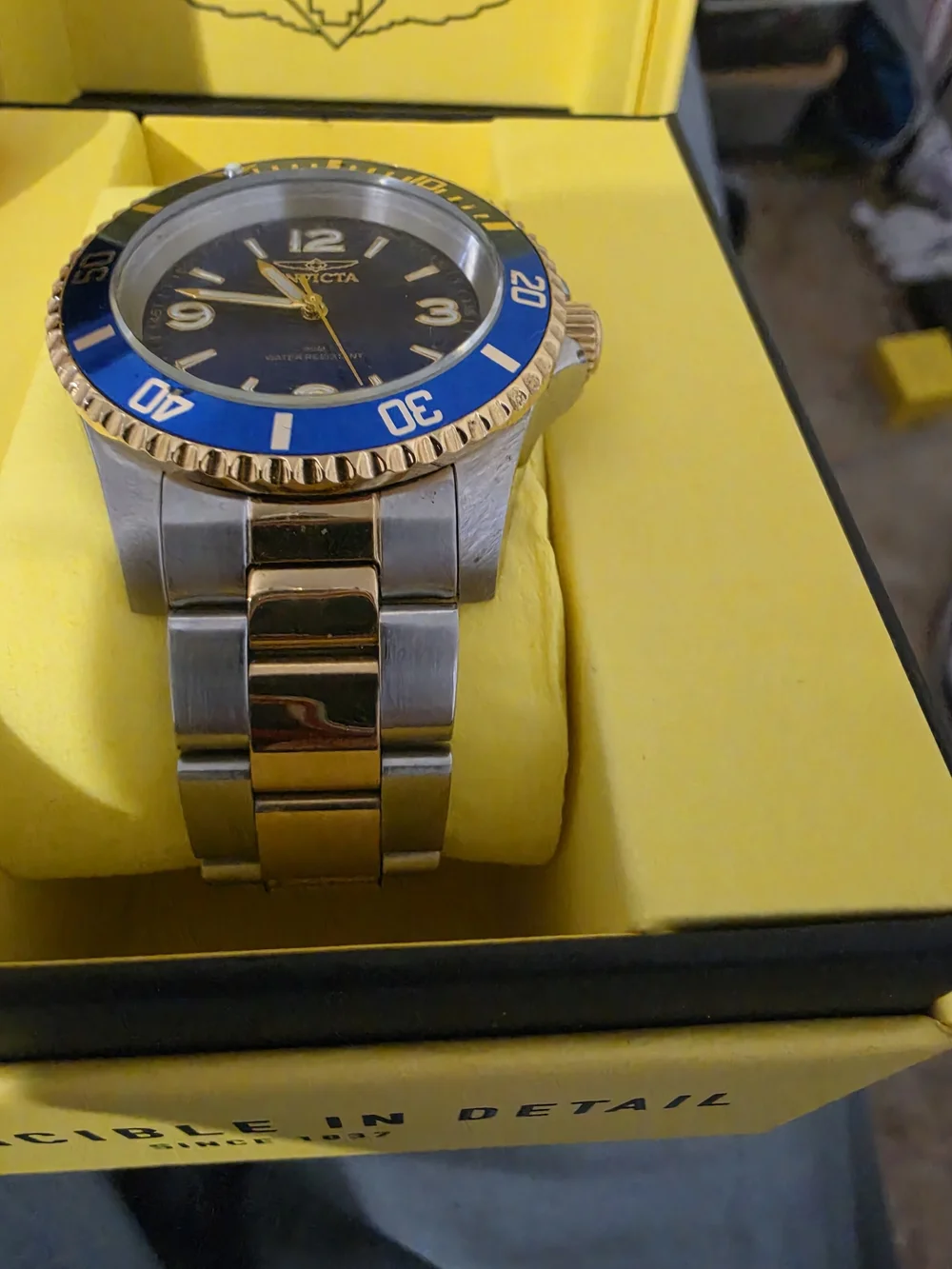 Invicta Two-Tone Stainless Steel Watch with Blue Dial and Bezel